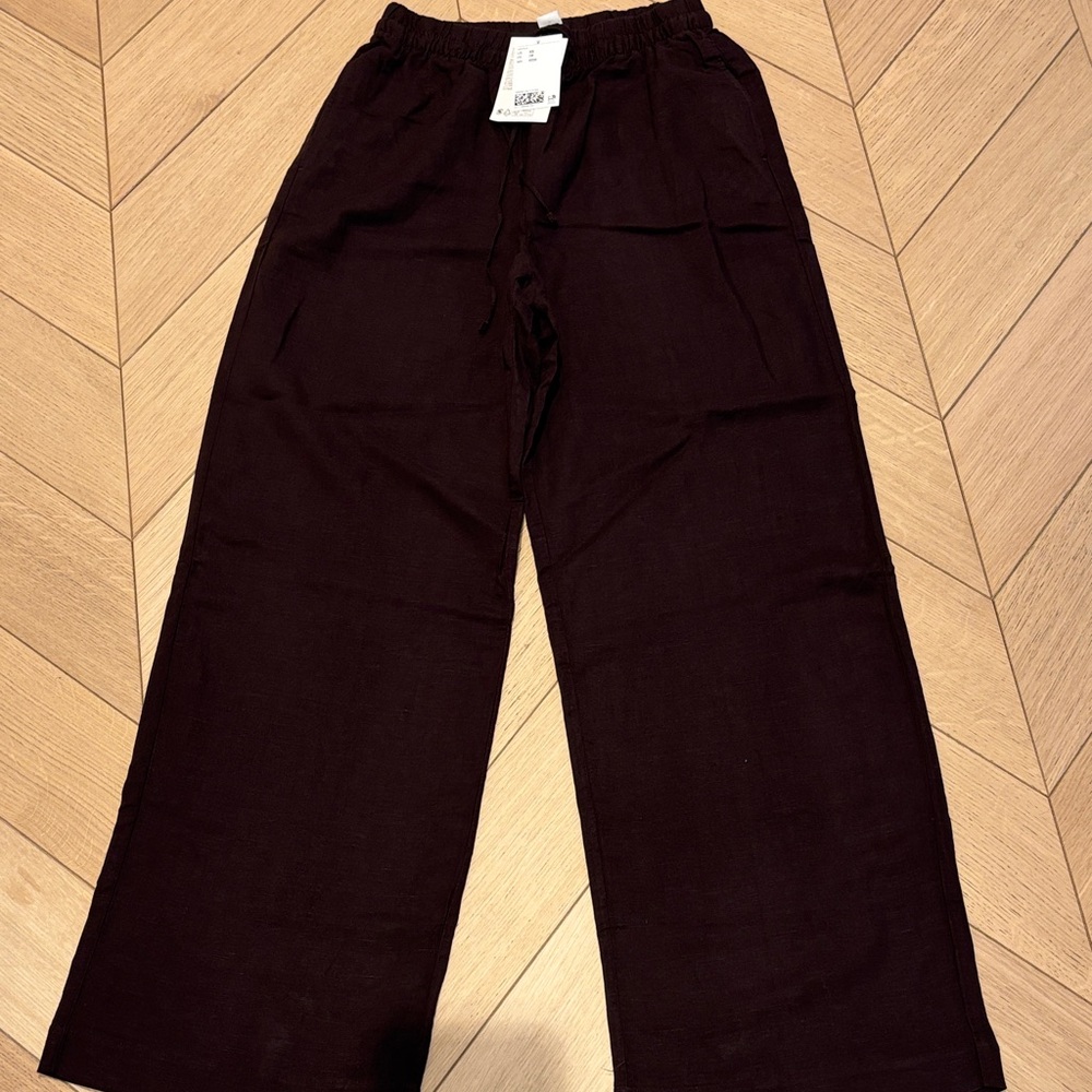 H&M linen blend Wide Leg Drawstring Pants size XS